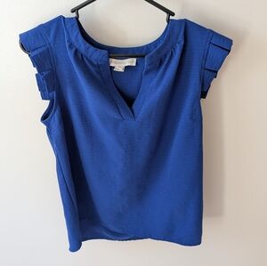 Monteau Los Angeles royal blue ruffle short sleeve blouse size medium